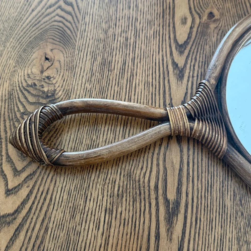 Vintage wood hand mirror - boho